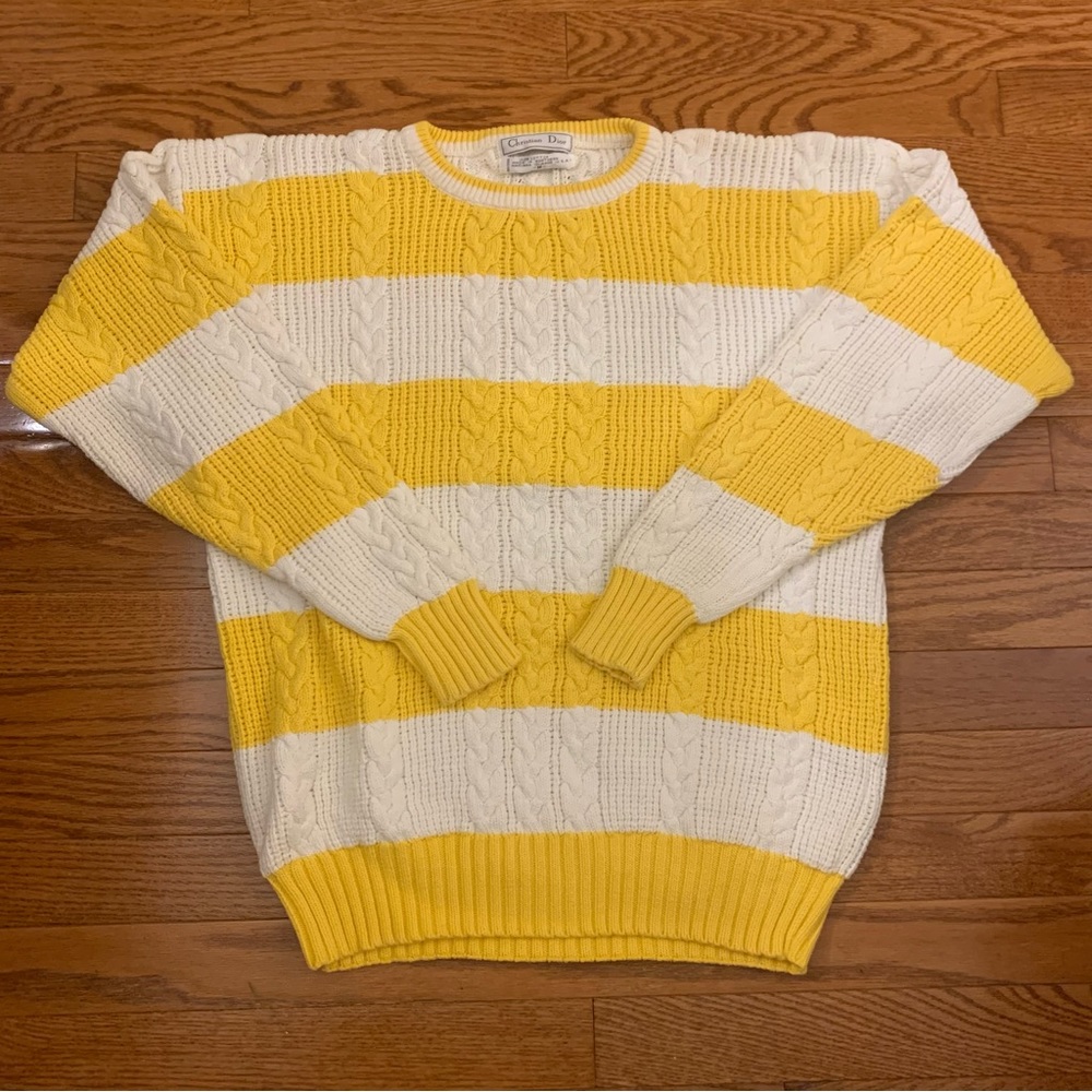 Vintage 1980’s Christian Dior Men’s Sweater yellow/white strips Size medium